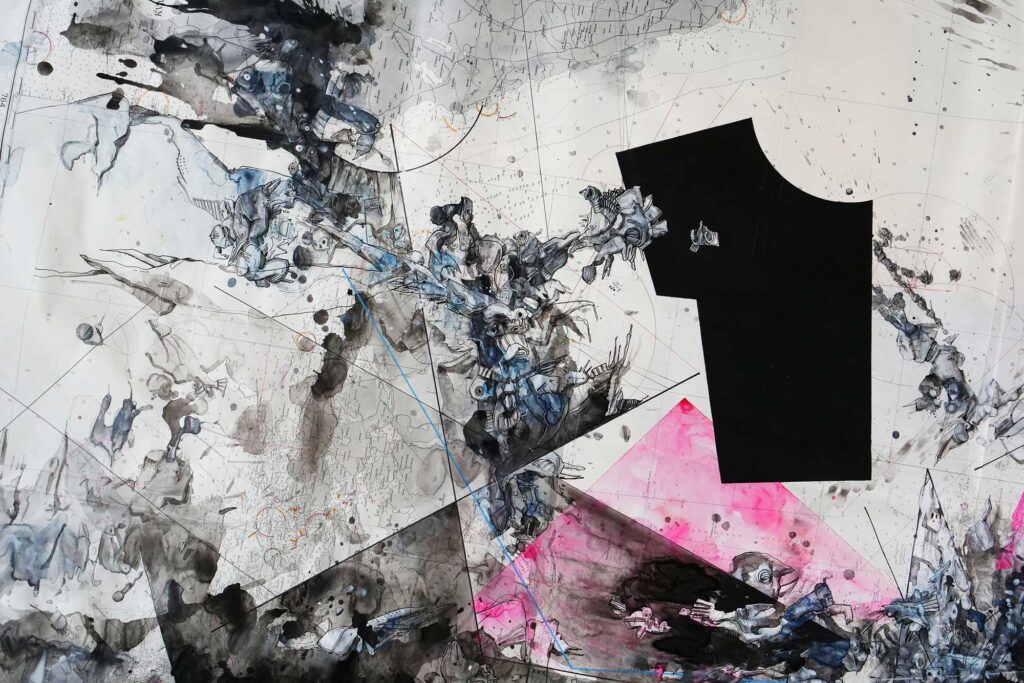 Übermalte Seekartencollage Detail